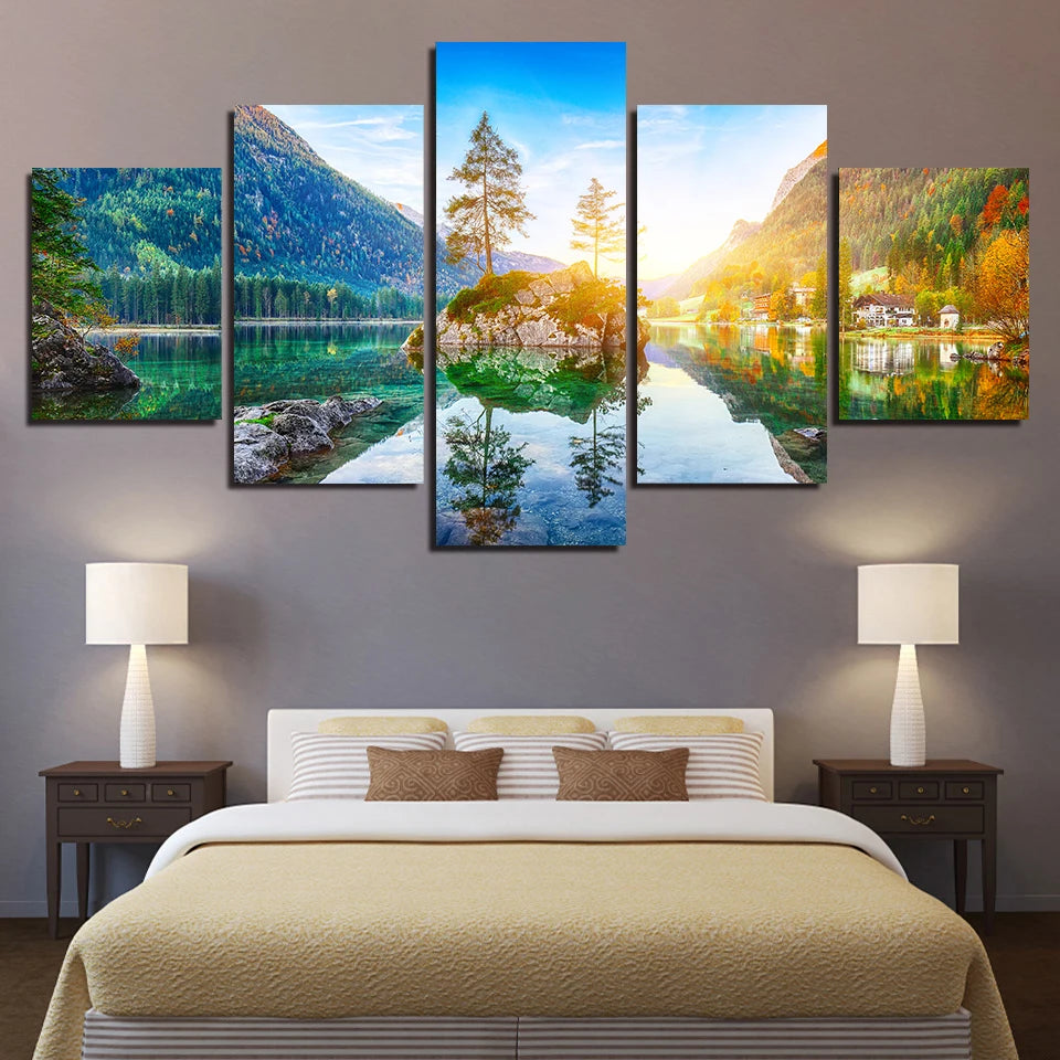 5-Piece Lake Landscape Canvas Wall Art – Unframed Home Decor Posters
