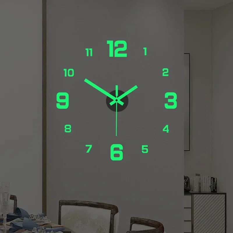 3D DIY Luminous Wall Clock – Frameless Acrylic Silent Decor Clock