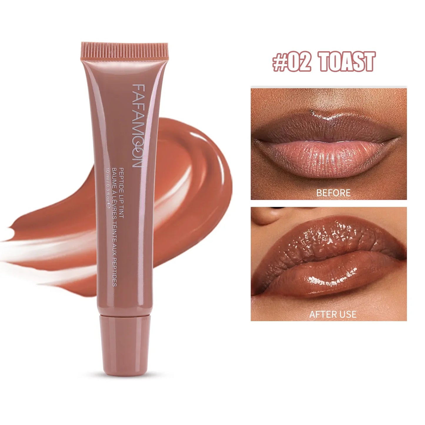 1pc Plumping Mirror Lip Gloss – Nude Brown, Transparent, Moisturizing Lip Oil