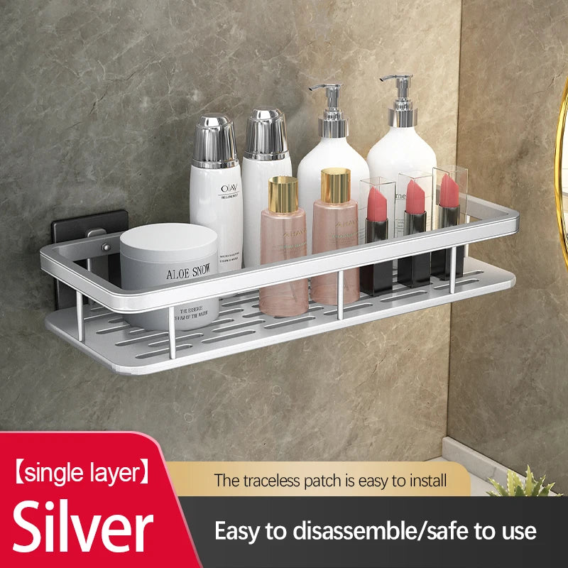 Stainless Steel Bathroom Storage Rack – Anti-Rust Suction Shower Organizer