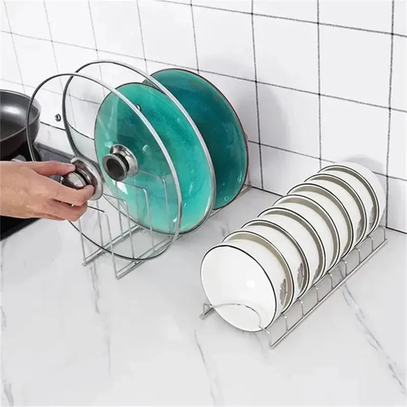 Stainless Steel Kitchen Bowl & Dish Organizer – Cutlery & Pot Lid Rack