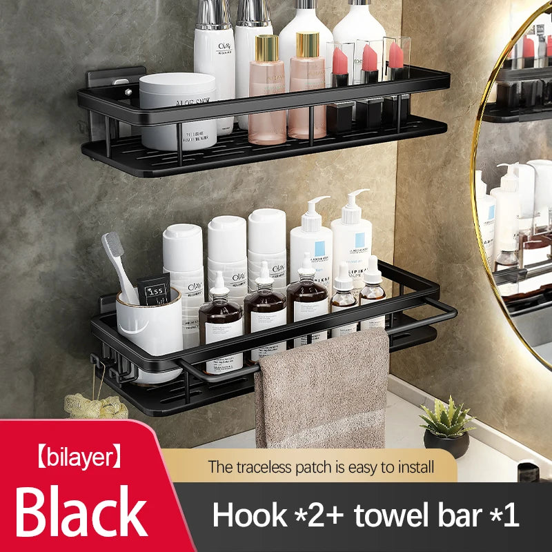 Stainless Steel Bathroom Storage Rack – Anti-Rust Suction Shower Organizer