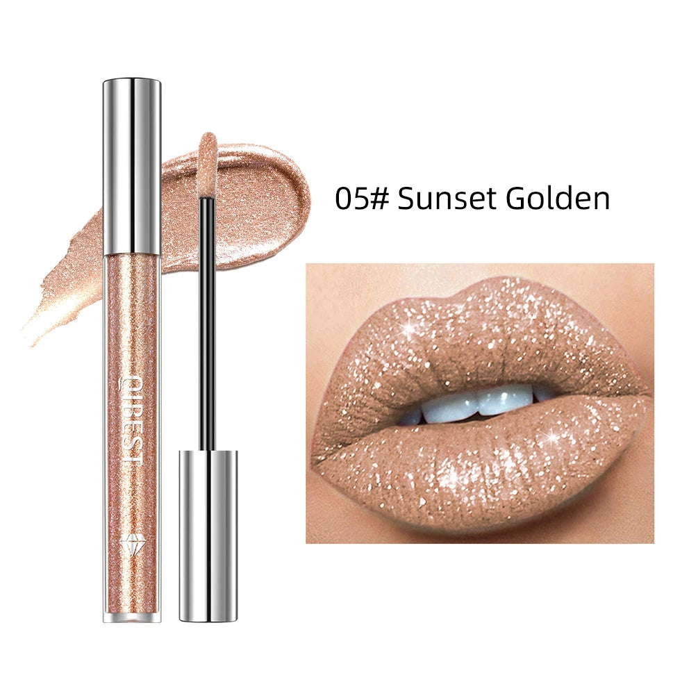 QIBEST Shimmer Lip Gloss 6 Colors Diamond Glitter Lip Tint