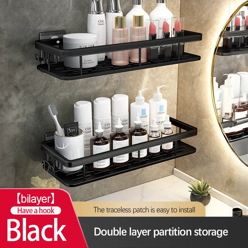 Stainless Steel Bathroom Storage Rack – Anti-Rust Suction Shower Organizer