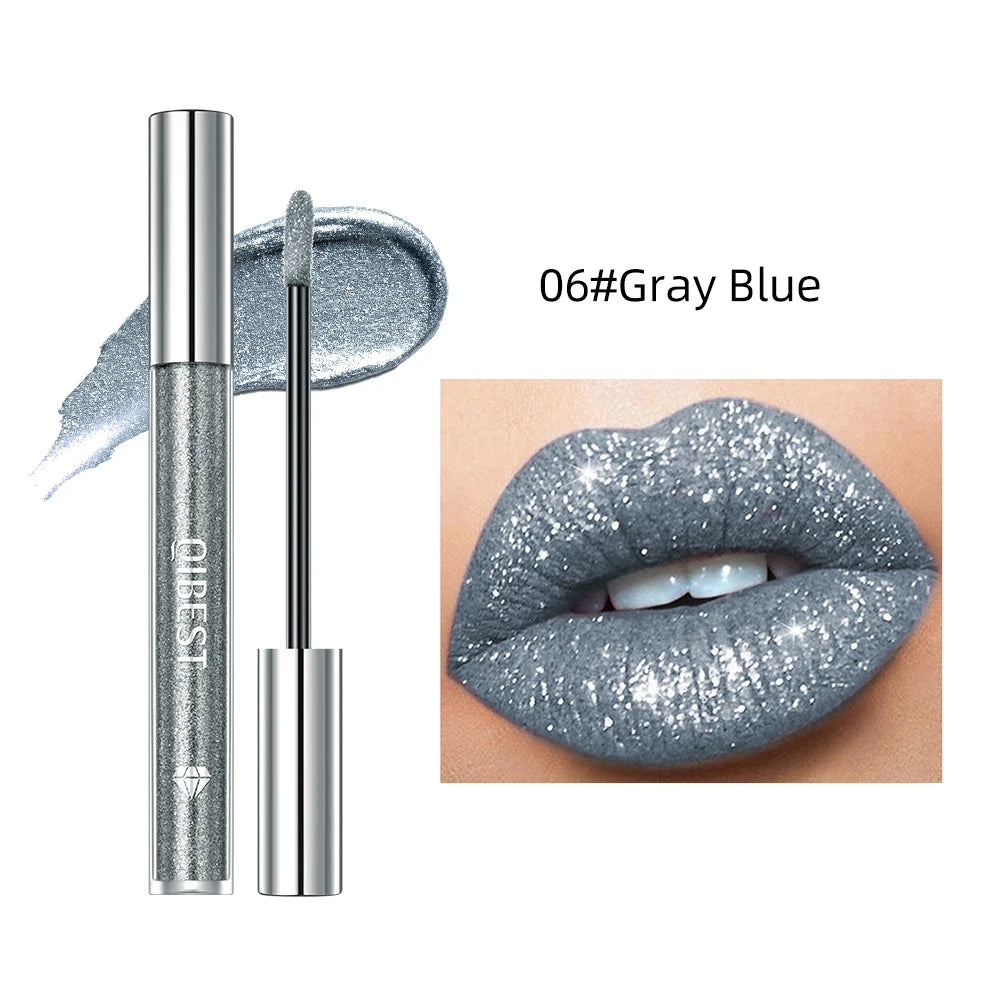 QIBEST Shimmer Lip Gloss 6 Colors Diamond Glitter Lip Tint