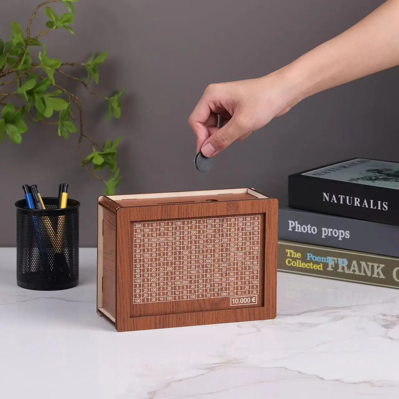 Wooden Euro Money Saving Box with Goal Tracker