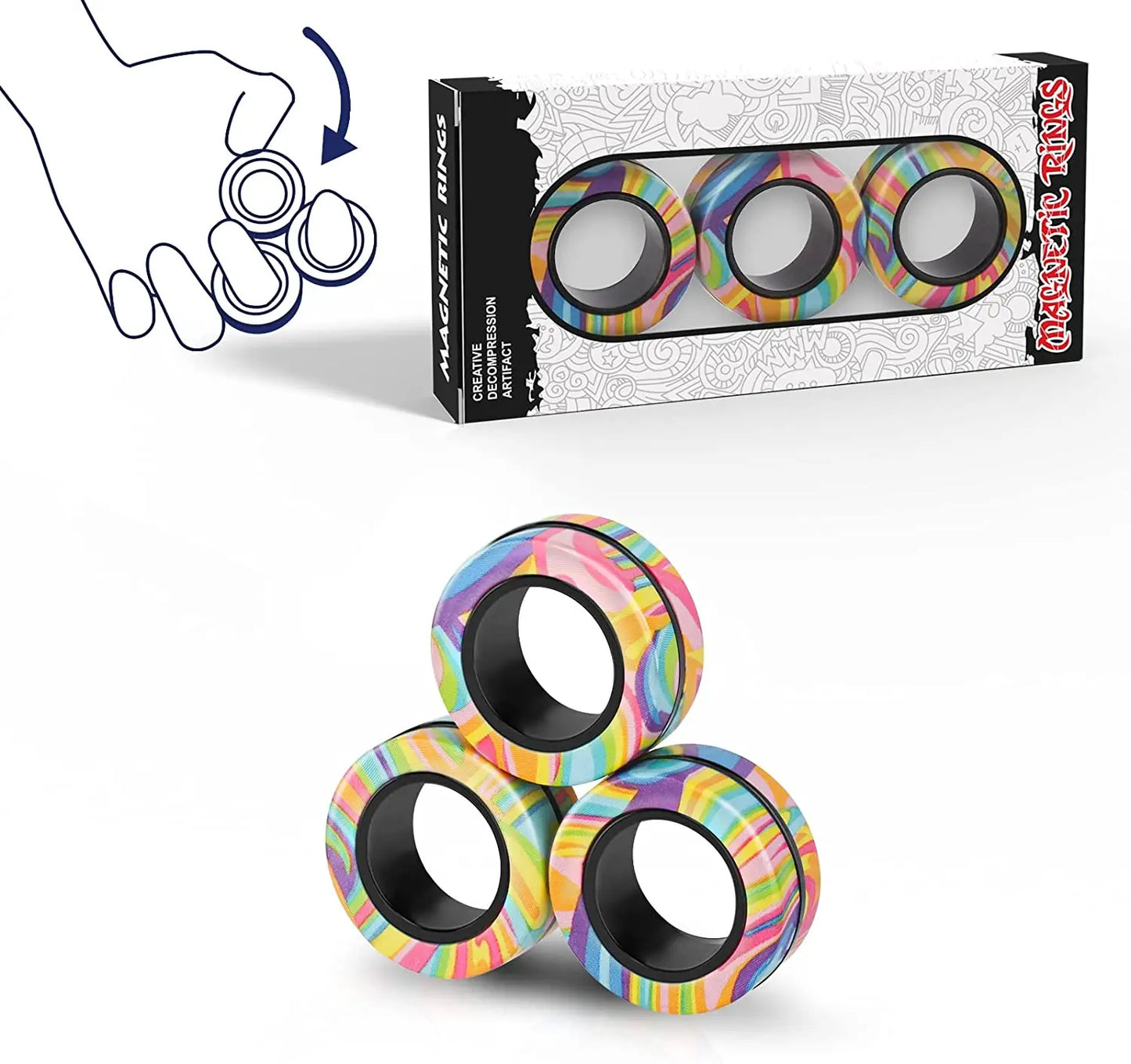3pcs Colorful Finger Magnetic Rings for Stress Relief