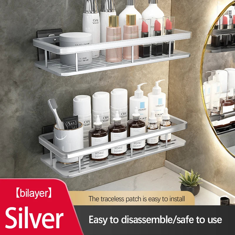 Stainless Steel Bathroom Storage Rack – Anti-Rust Suction Shower Organizer