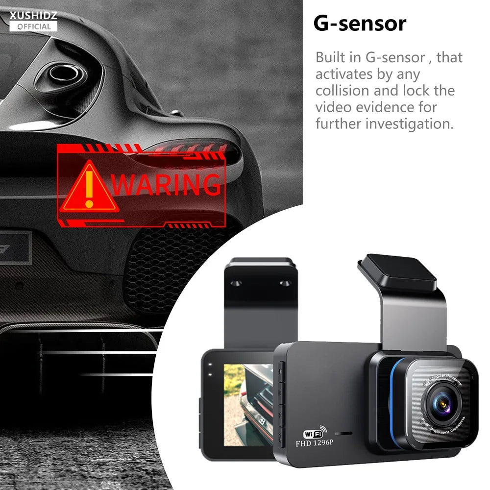 XUSHIDZ X02 2K WiFi Dash Cam – Dual-Channel with Night Vision & Parking Monitor