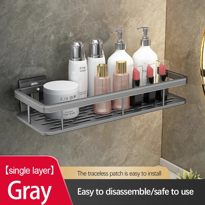 Stainless Steel Bathroom Storage Rack – Anti-Rust Suction Shower Organizer