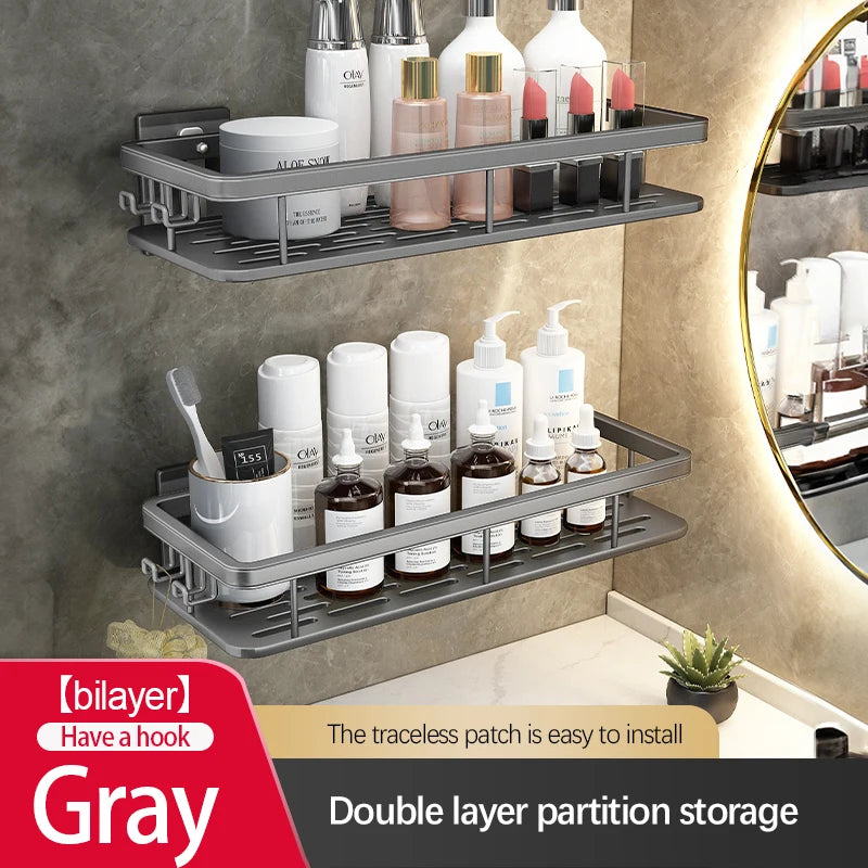 Stainless Steel Bathroom Storage Rack – Anti-Rust Suction Shower Organizer