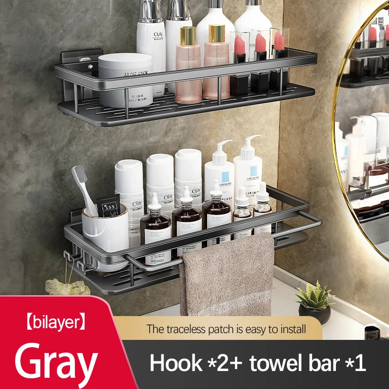 Stainless Steel Bathroom Storage Rack – Anti-Rust Suction Shower Organizer
