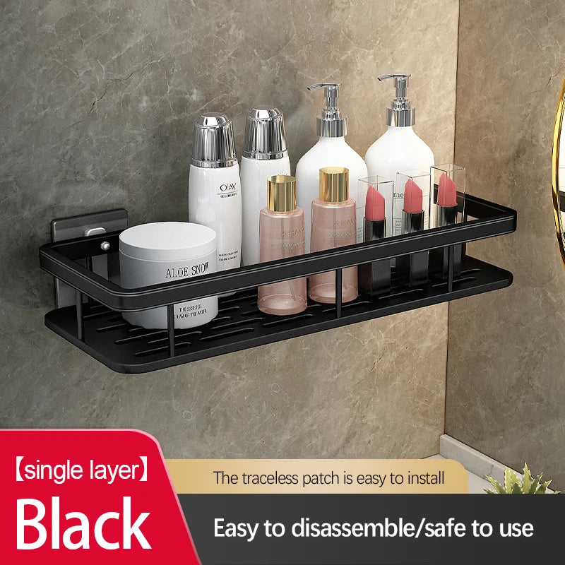 Stainless Steel Bathroom Storage Rack – Anti-Rust Suction Shower Organizer