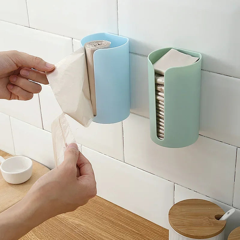 Self-Adhesive Wall-Mounted Garbage Bag Holder – Plastic Bags Organizer Rack