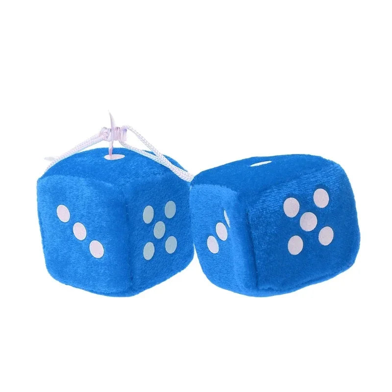 2PCS Fuzzy Dice Car Mirror Hanger – Soft Plush Interior Decor