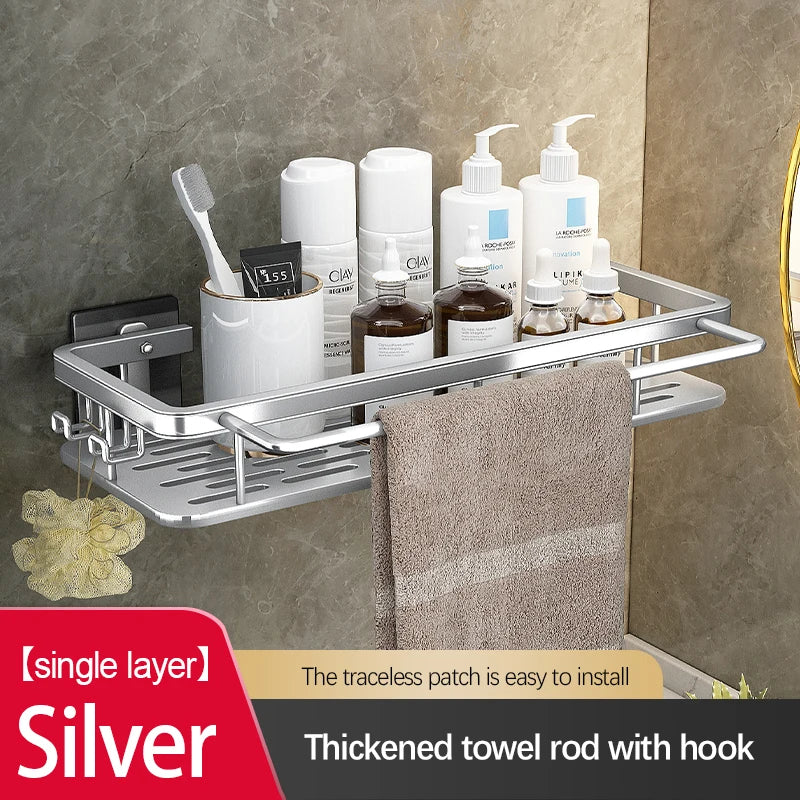 Stainless Steel Bathroom Storage Rack – Anti-Rust Suction Shower Organizer