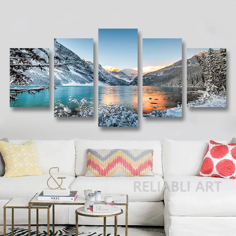 5-Piece Lake Landscape Canvas Wall Art – Unframed Home Decor Posters