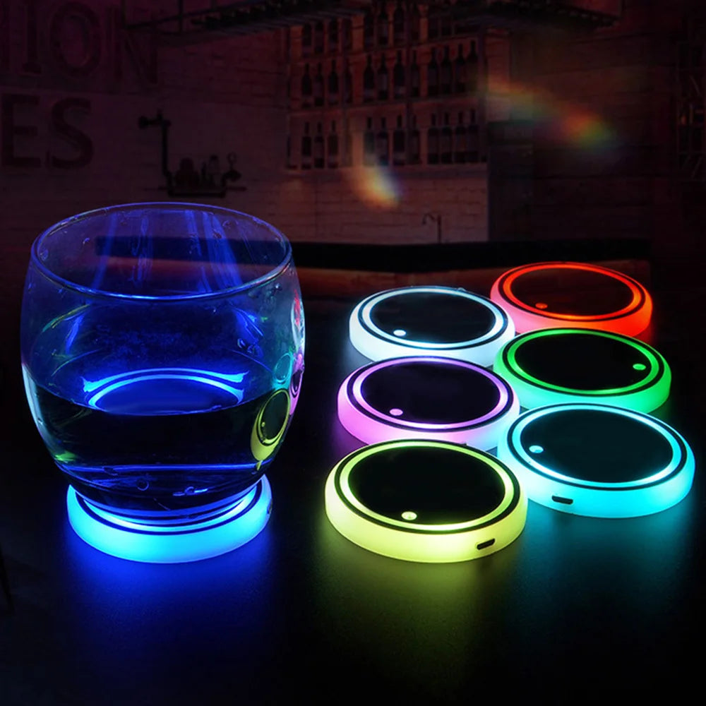 LED Car Cup Holder Coasters – 7-Color Light Sensor Interior Mats