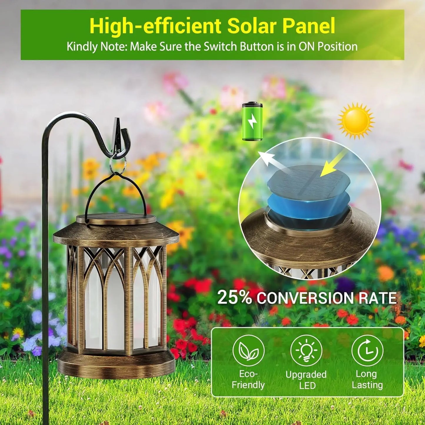 2 Pack Solar Flickering Flame Lanterns - Outdoor Hanging Garden Lights (Bronze/Black)