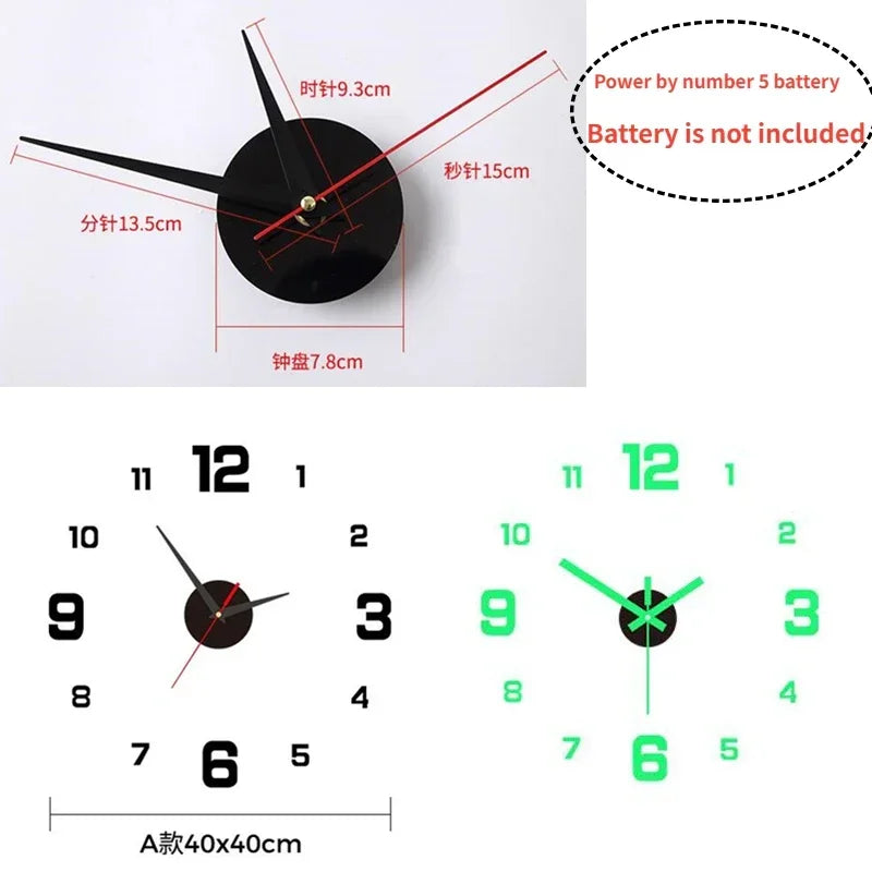 3D DIY Luminous Wall Clock – Frameless Acrylic Silent Decor Clock
