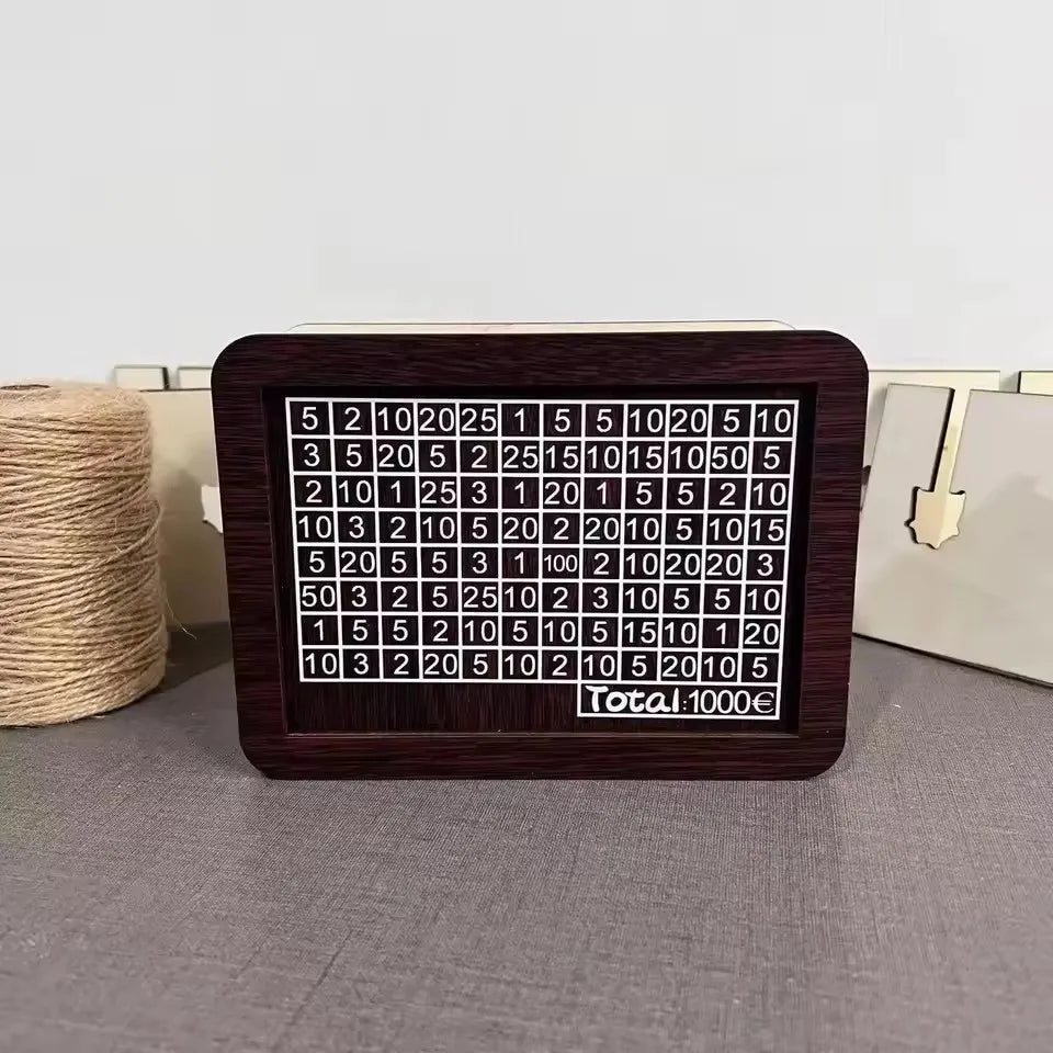 Wooden Euro Money Saving Box with Goal Tracker