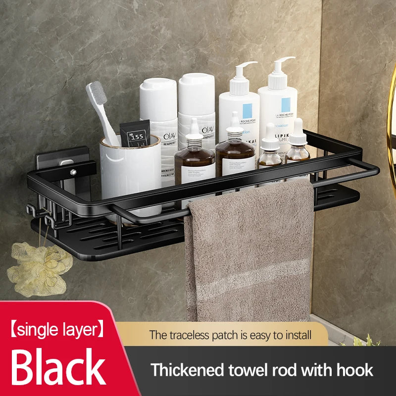 Stainless Steel Bathroom Storage Rack – Anti-Rust Suction Shower Organizer