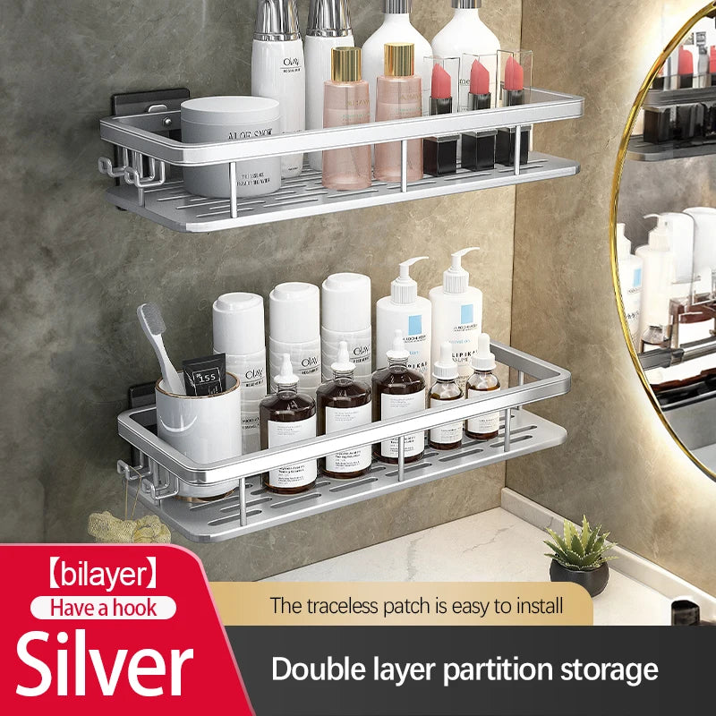 Stainless Steel Bathroom Storage Rack – Anti-Rust Suction Shower Organizer