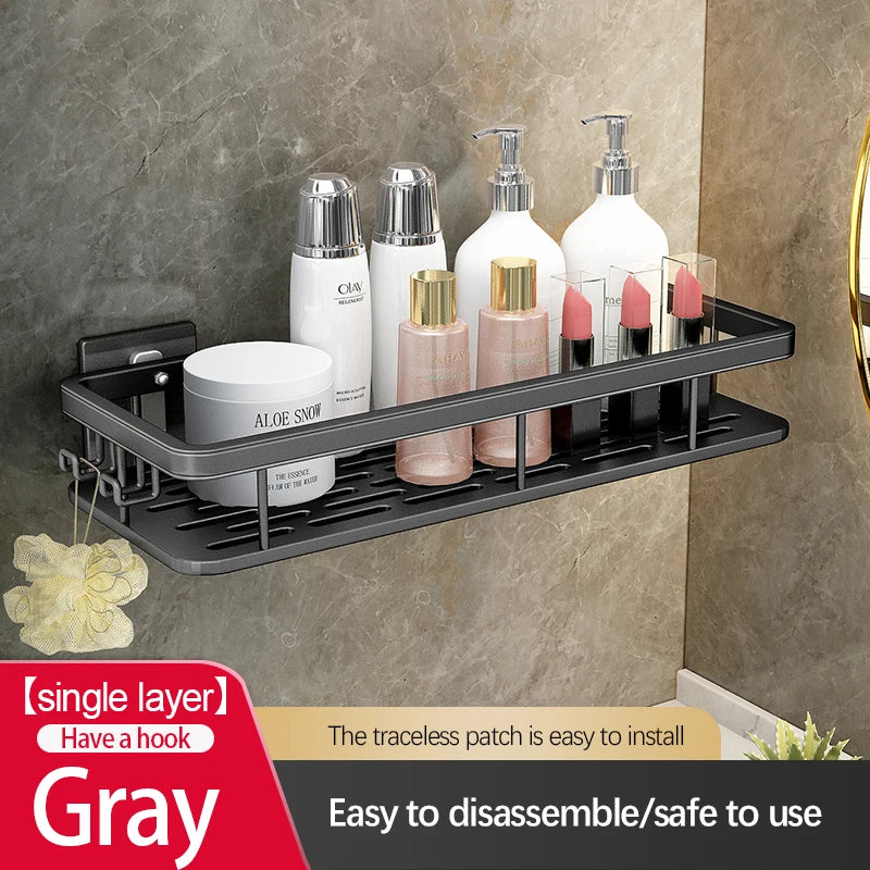 Stainless Steel Bathroom Storage Rack – Anti-Rust Suction Shower Organizer