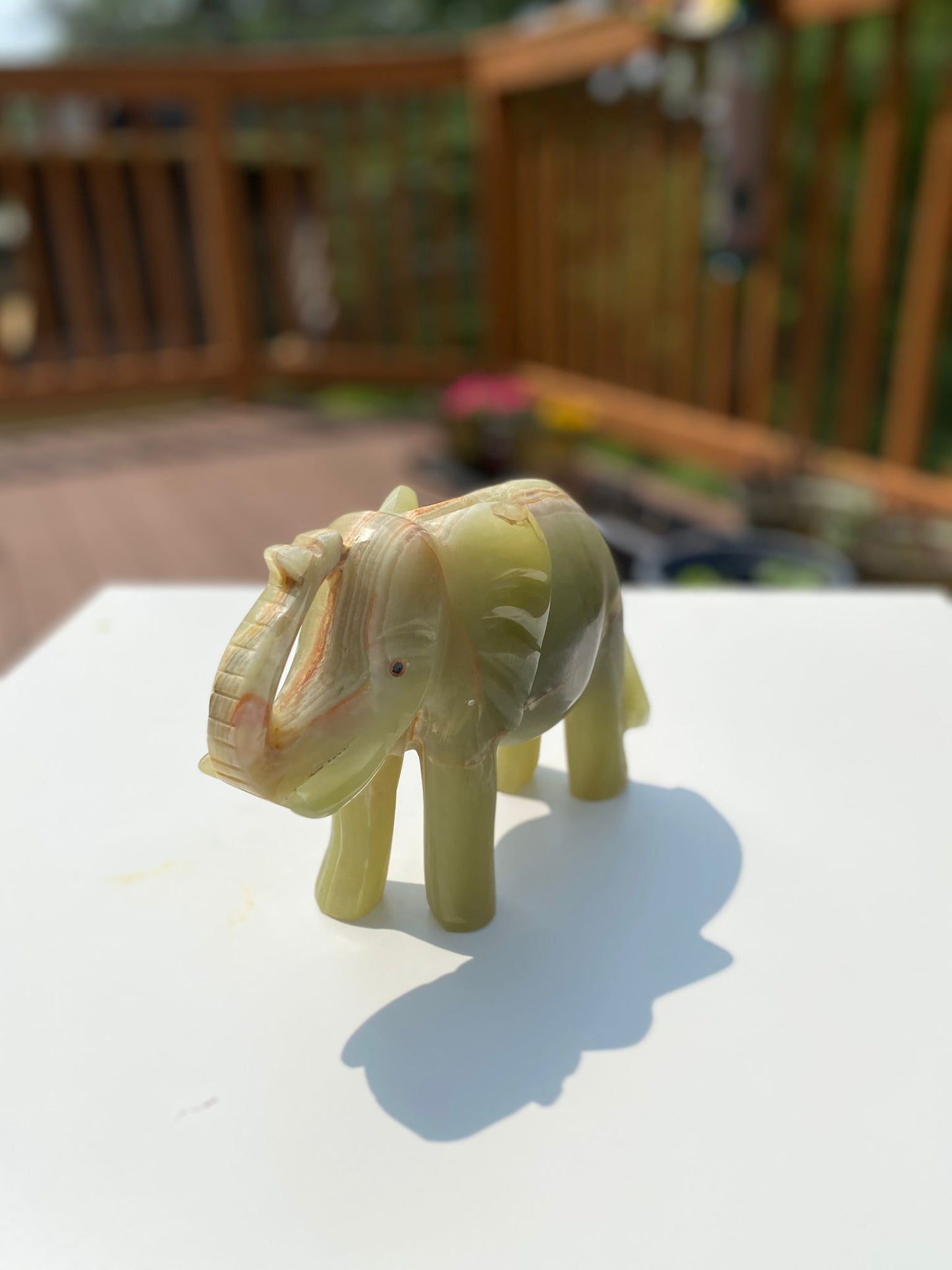 Hand-Carved Green Onyx Elephant Figurine – Decorative Stone Art