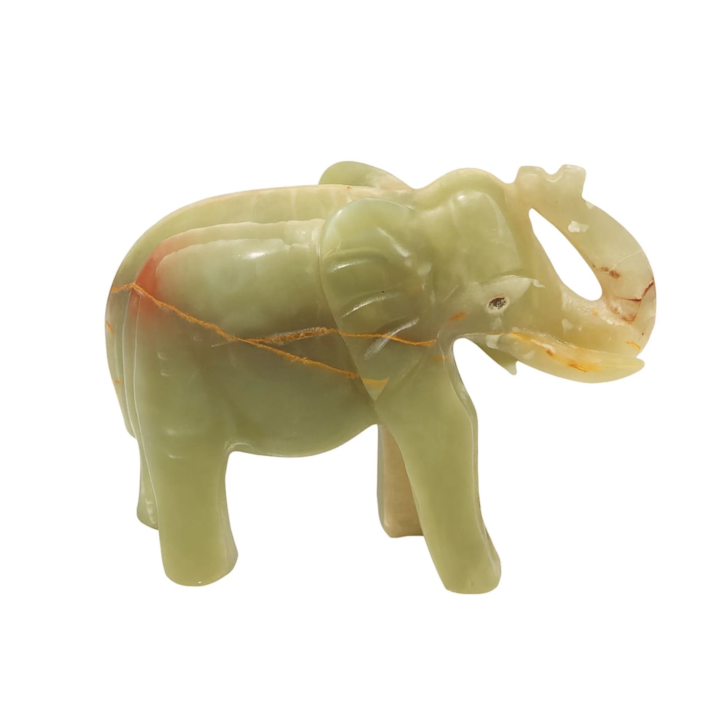 Hand-Carved Green Onyx Elephant Figurine – Decorative Stone Art