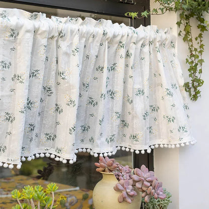 Korean Cotton Daisy Floral Curtains with Tassels