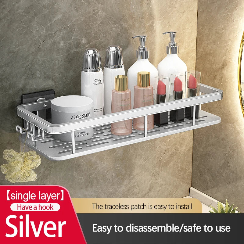 Stainless Steel Bathroom Storage Rack – Anti-Rust Suction Shower Organizer