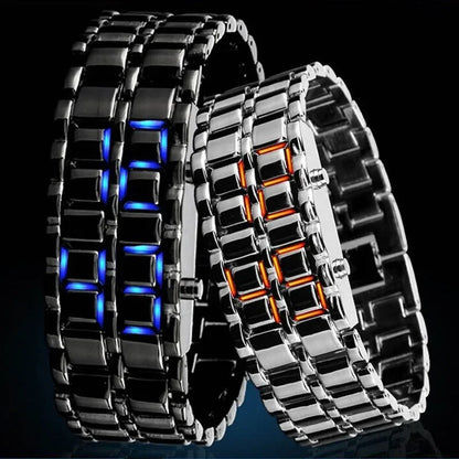 Men's LED Digital Lava Iron Samurai Sports Watch 2024 Stainless Steel Band