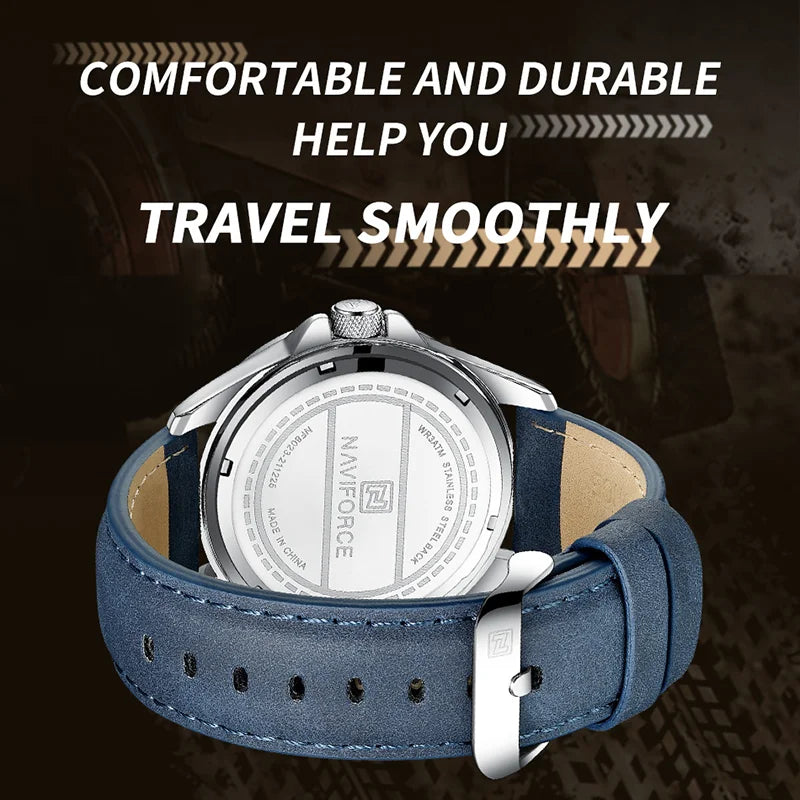 NAVIFORCE Men's Fashion Quartz Watch – Leather Strap, Waterproof, Calendar