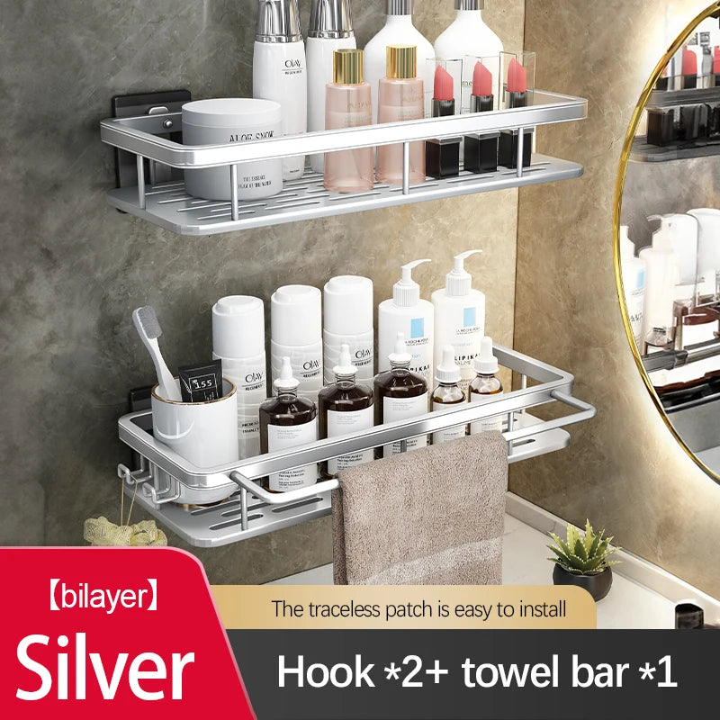 Stainless Steel Bathroom Storage Rack – Anti-Rust Suction Shower Organizer