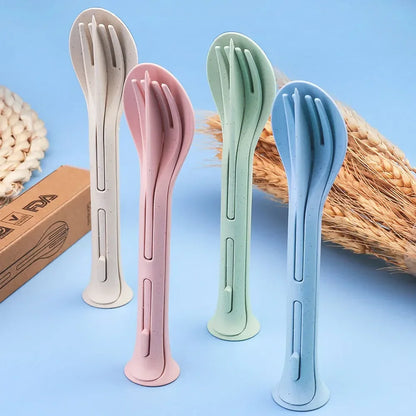 3PCS Portable Wheat Straw Tableware Set for Travel & Camping