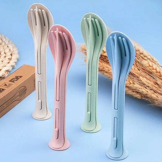 3PCS Portable Wheat Straw Tableware Set for Travel & Camping