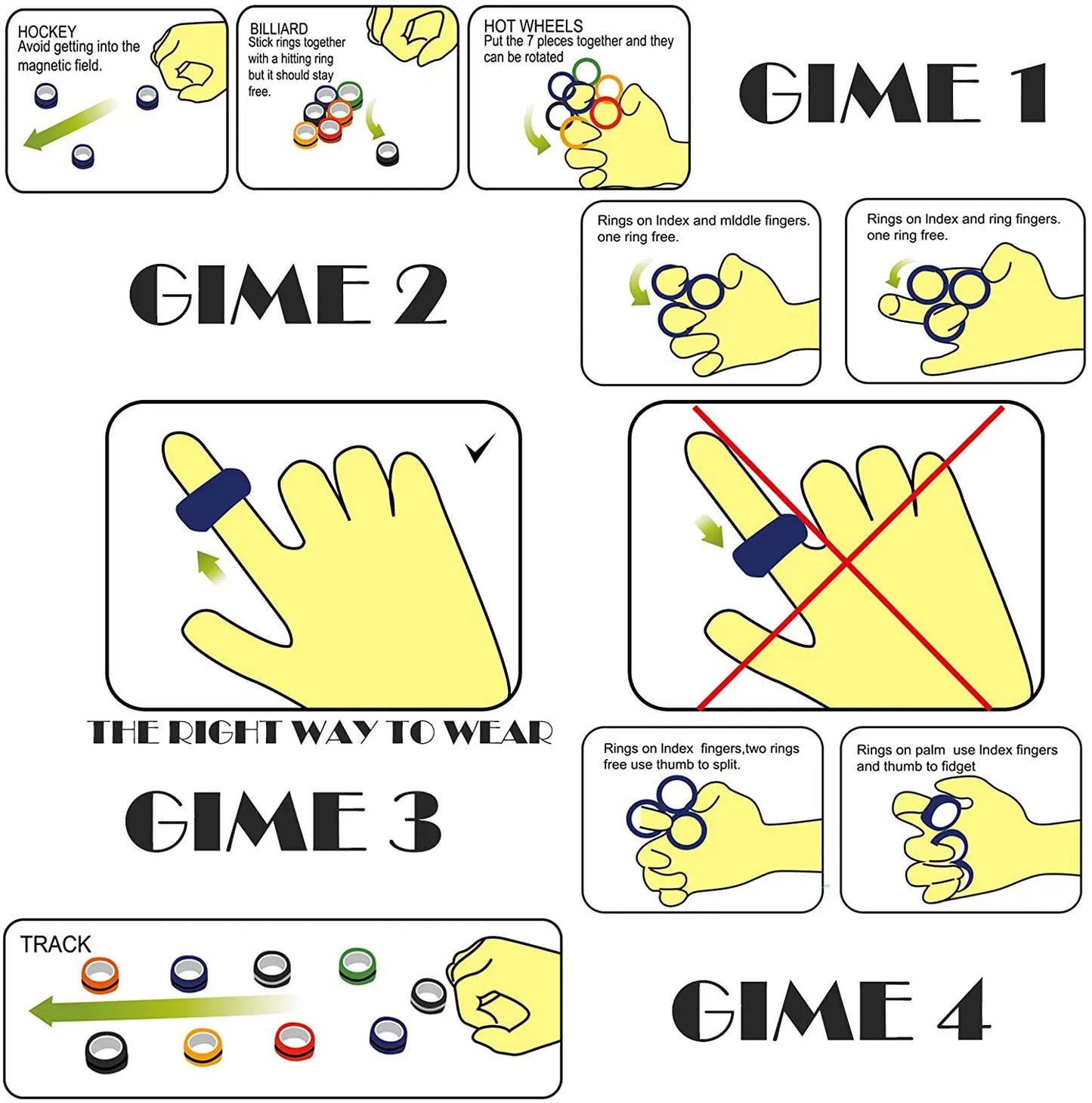 3pcs Colorful Finger Magnetic Rings for Stress Relief