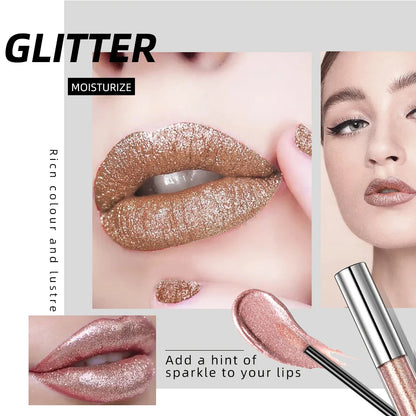 QIBEST Shimmer Lip Gloss 6 Colors Diamond Glitter Lip Tint