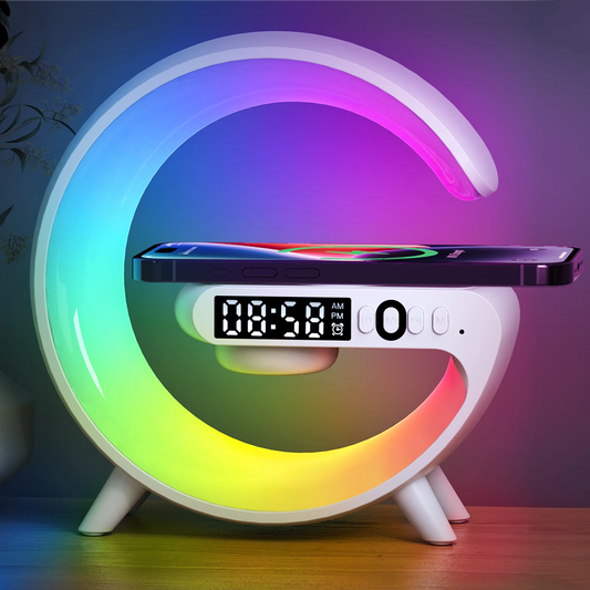 15W Wireless Charger Pad Stand with Speaker, TF, RGB Night Light