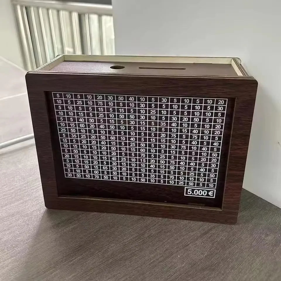 Wooden Euro Money Saving Box with Goal Tracker