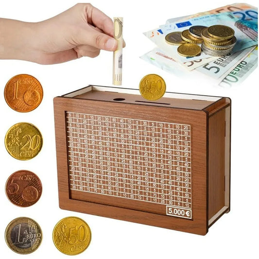 Wooden Euro Money Saving Box with Goal Tracker