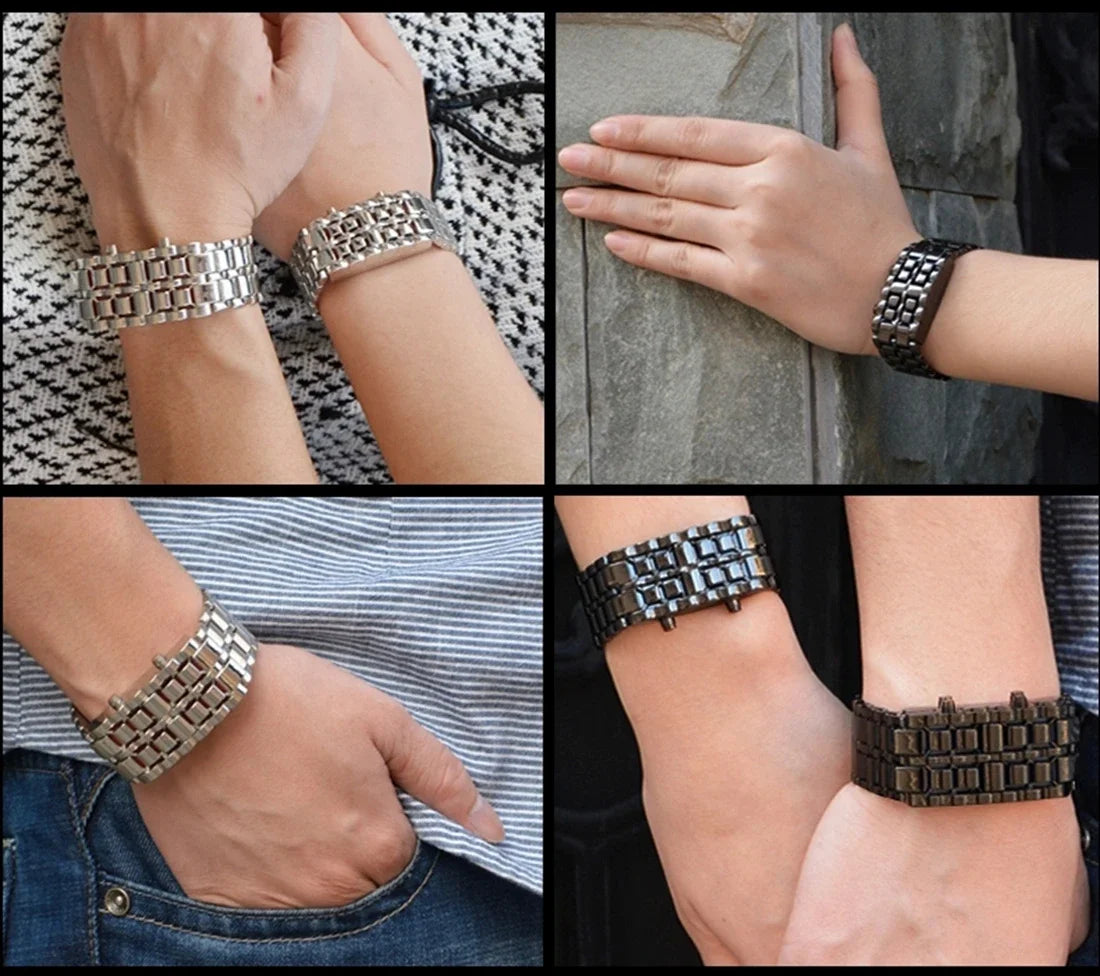 Men's LED Digital Lava Iron Samurai Sports Watch 2024 Stainless Steel Band