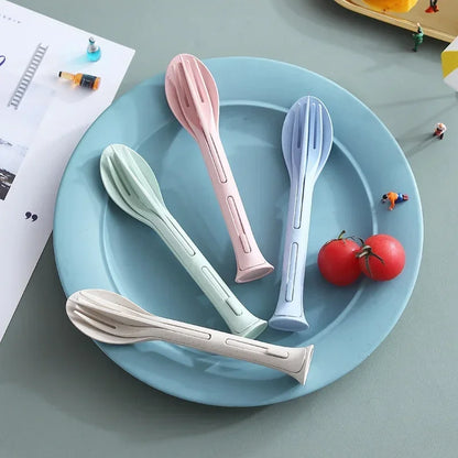 3PCS Portable Wheat Straw Tableware Set for Travel & Camping