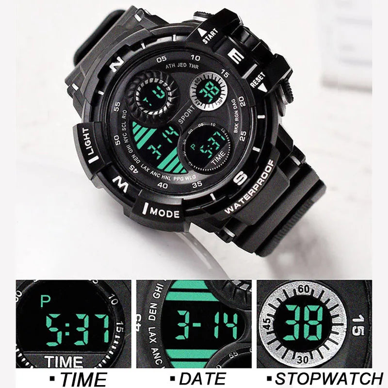 Men's Military Digital Sports Watch, Waterproof, Luminous Chronograph