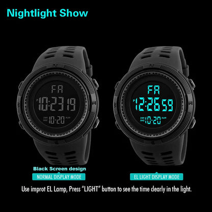 Men's Sports Digital Watch, Big Dial, Waterproof, Luminous, Military Multifunctio