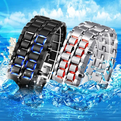 Men's LED Digital Lava Iron Samurai Sports Watch 2024 Stainless Steel Band