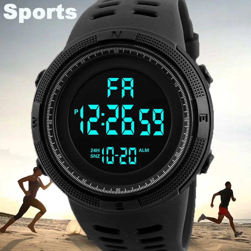 Men's Sports Digital Watch, Big Dial, Waterproof, Luminous, Military Multifunctio