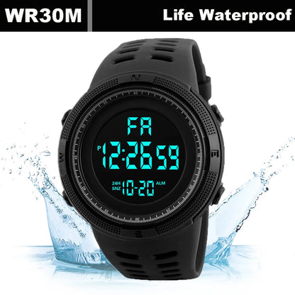 Men's Sports Digital Watch, Big Dial, Waterproof, Luminous, Military Multifunctio