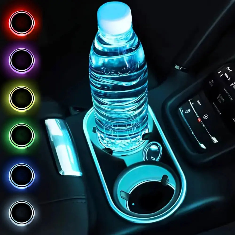 LED Car Cup Holder Coasters – 7-Color Light Sensor Interior Mats